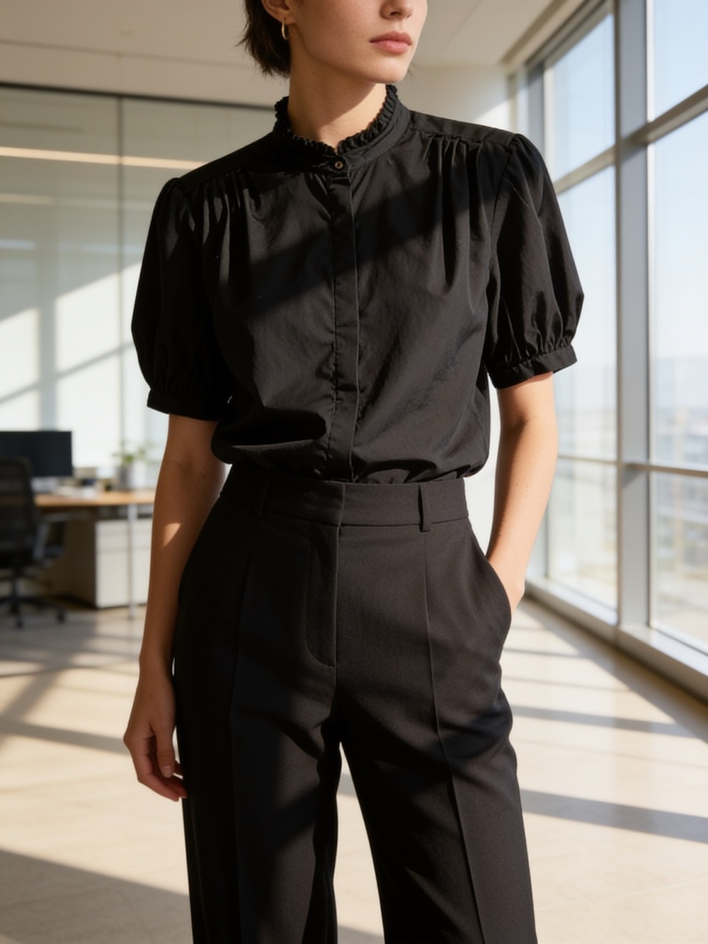 Rag & Bone Womens Black Short Sleeve Blouse Wednesday Addams Romantic (09G90)